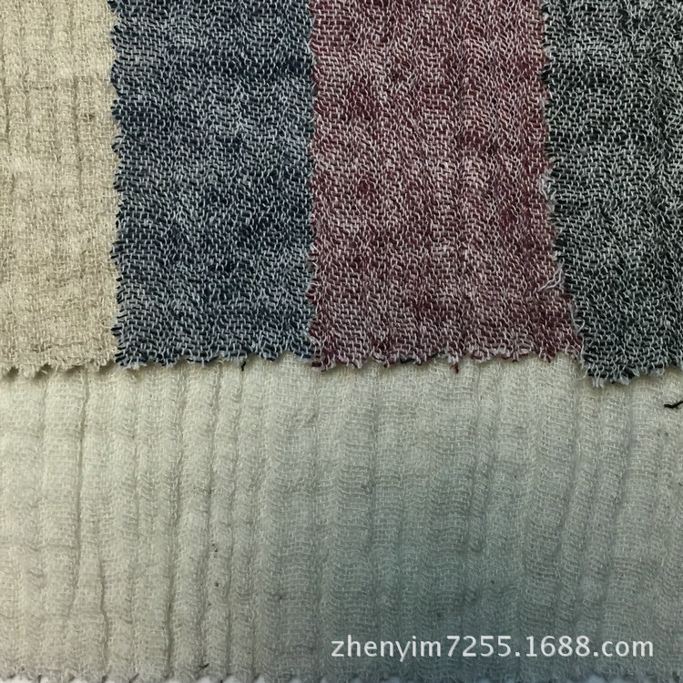 M-375  现货亚麻棉色织洗水绉布服装面料