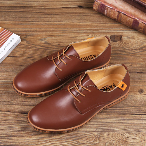 AliExpress foreign trade shoes men's large size sneakers lace-up casual leather shoes Korean style trendy single shoes men's one-piece drop shipping