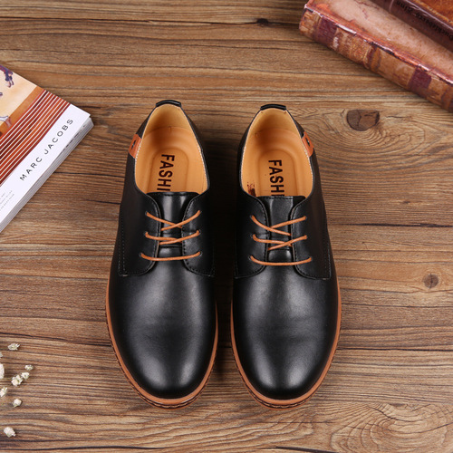 AliExpress foreign trade shoes men's large size sneakers lace-up casual leather shoes Korean style trendy single shoes men's one-piece drop shipping