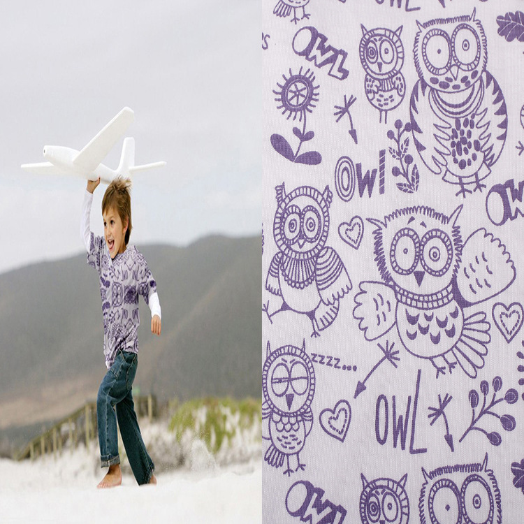 新款全棉汗布儿童印花面料 童装面料针织全棉印花夏天T恤面料