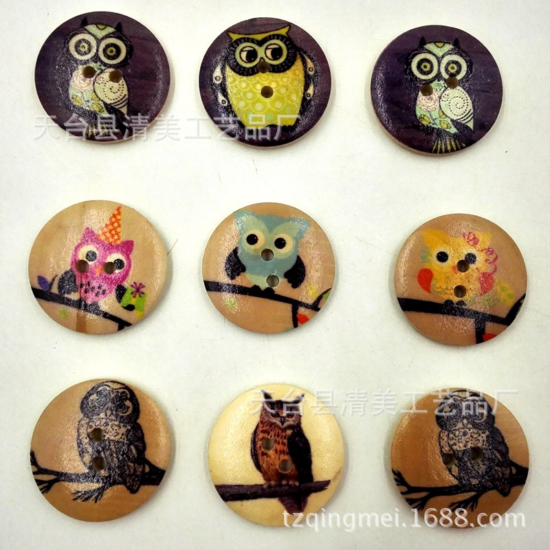 Diy decoración de madera artesanía de alta gama retro búho botón 25 pc/paquete redondo diámetro 3cm