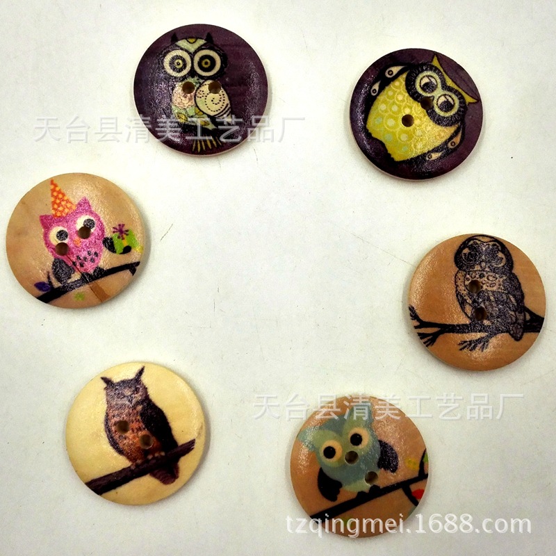 Diy decoración de madera artesanía de alta gama retro búho botón 25 pc/paquete redondo diámetro 3cm
