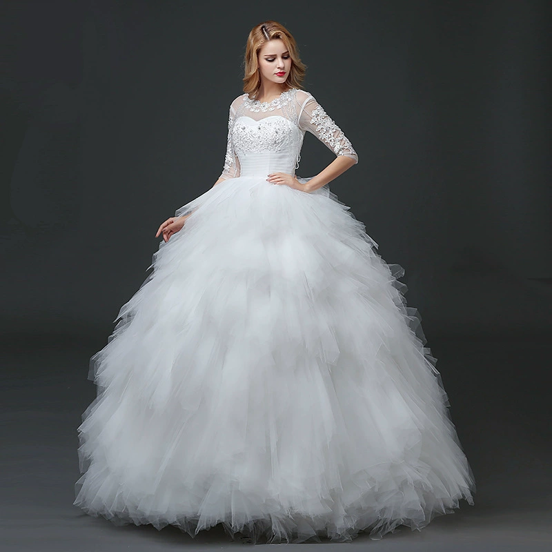 Korean lace wedding dress for bride, for import, fitted, worn on the shoulder, wholesale