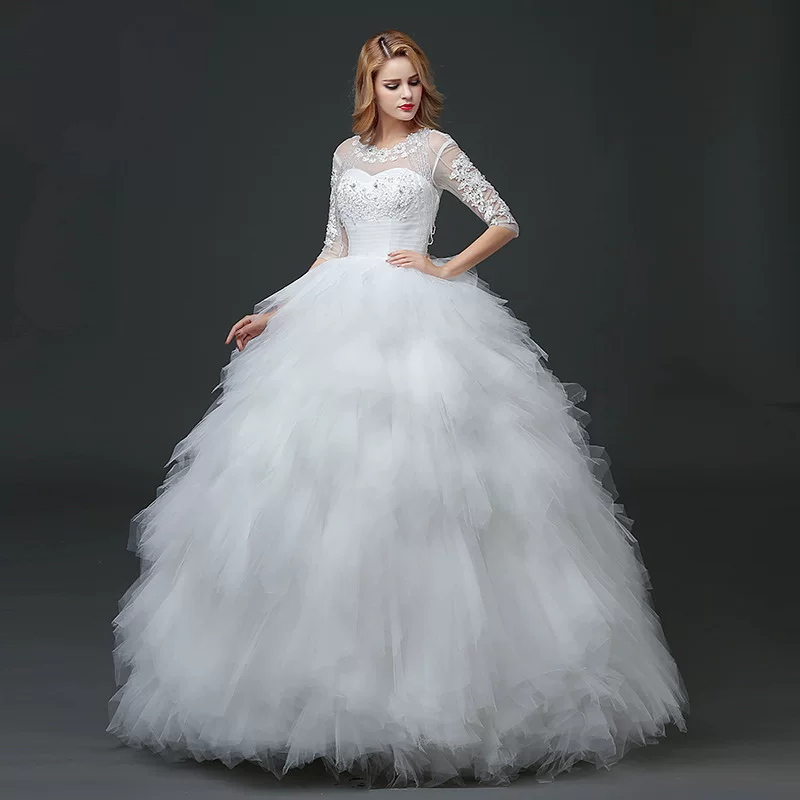 Korean lace wedding dress for bride, for import, fitted, worn on the shoulder, wholesale