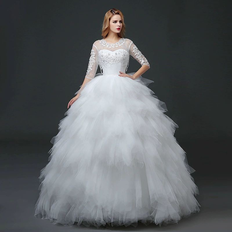 Korean lace wedding dress for bride, for import, fitted, worn on the shoulder, wholesale