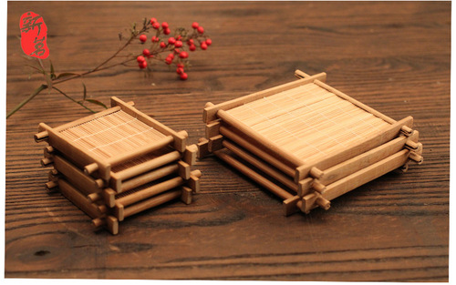 Factory Direct Sales Tic-Tac-Toe Cup Mat Bamboo Charcoal Gongfu Tea Mat Bamboo Mat Foreign Trade Bamboo Cup Mat Cup Stand