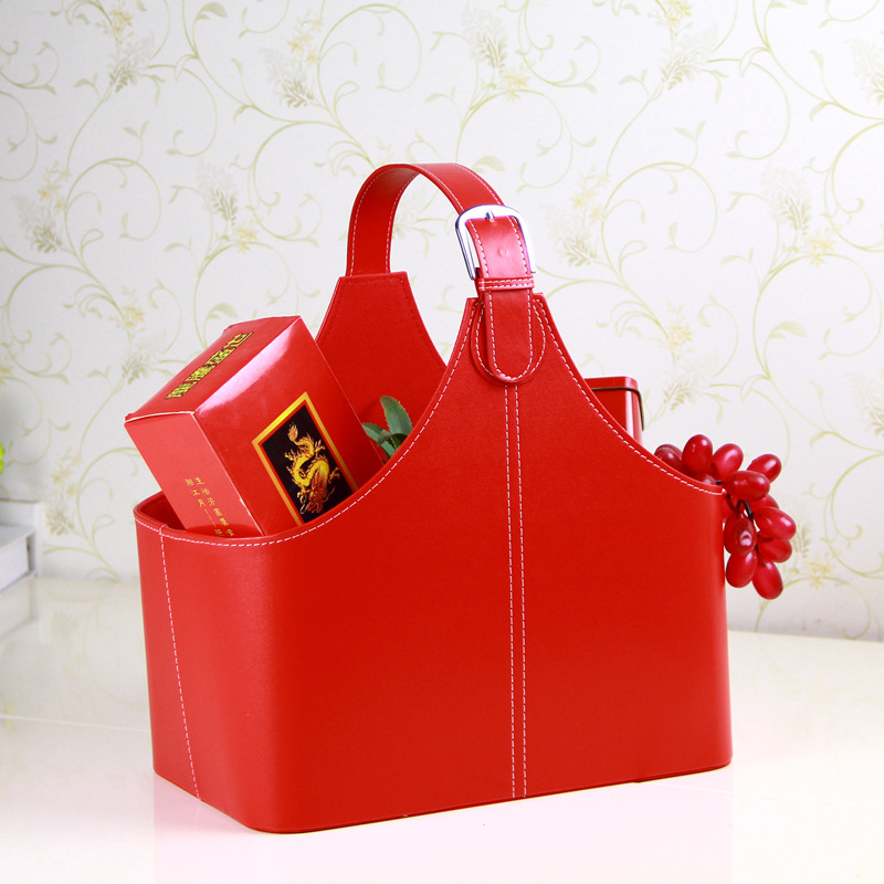 创意皮质礼品篮 时尚超市礼品包装篮红酒茶叶礼篮酒店节庆礼包