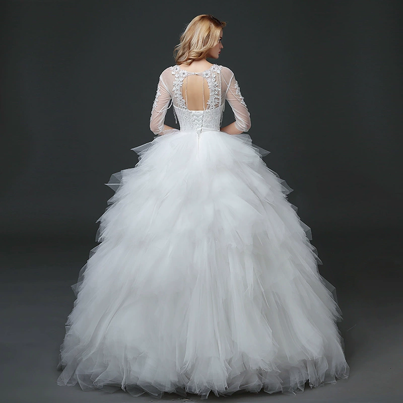 Korean lace wedding dress for bride, for import, fitted, worn on the shoulder, wholesale