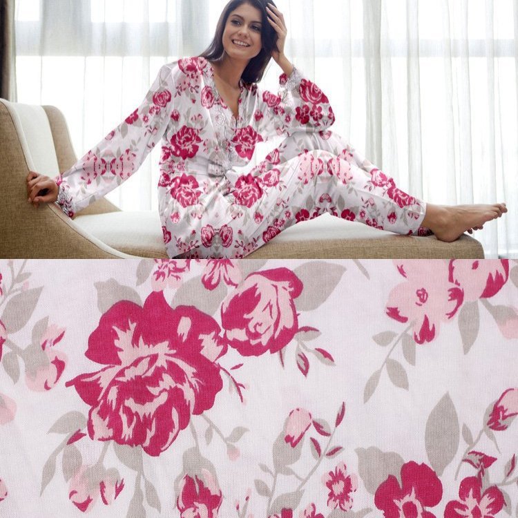 新款岁岁花印花性感女装睡衣桃花印花韩国棉大花时尚睡衣面料