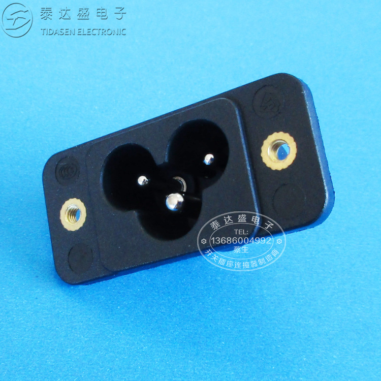 深圳供应3个孔梅花型电源插座 耳朵带螺纹三芯AC梅花座DB-14-S