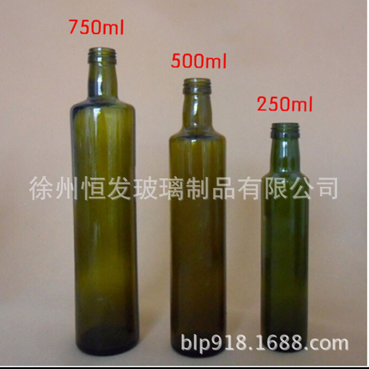 厂家直销墨绿圆形橄榄油玻璃瓶山茶油瓶250ml 500ml食用油瓶批发