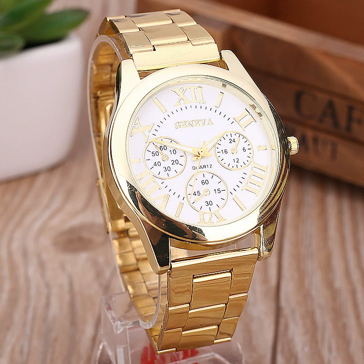 Men’s watch (GENEVA), steel strap, quartz, Roman dial, 4.0 cm