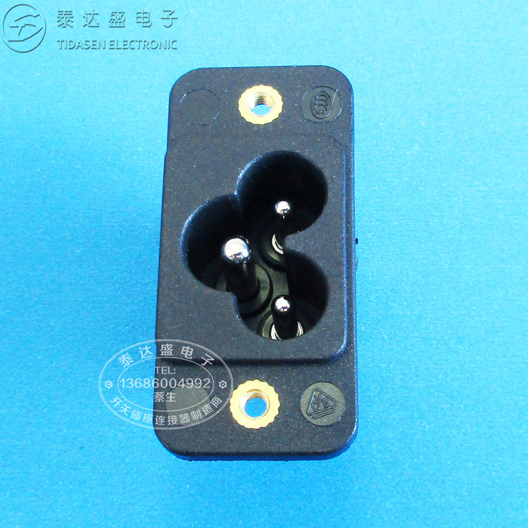 深圳供应防火耐温料三芯全铜梅花型带螺纹孔AC电源插座DB-14-S