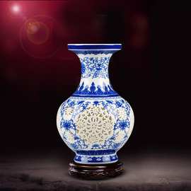 景德镇陶瓷器 手工薄胎镂空福字花瓶摆设 现代时尚象牙青花瓷摆件