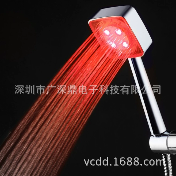 Светодиодная новая квадратная душевая лейка, круглая модель с ручкой, LED-душевая лейка, цветная лейка SDS-C4