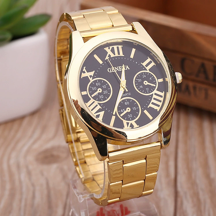 Men’s watch (GENEVA), steel strap, quartz, Roman dial, 4.0 cm