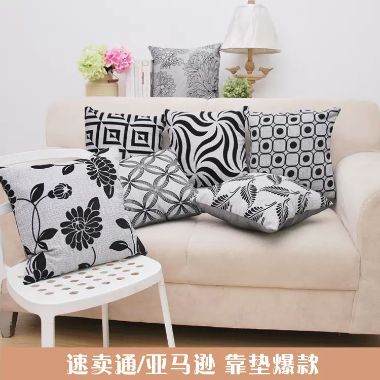 厂家特价靠垫跨境仿亚麻靠垫套黑灰简约时尚沙发抱枕套