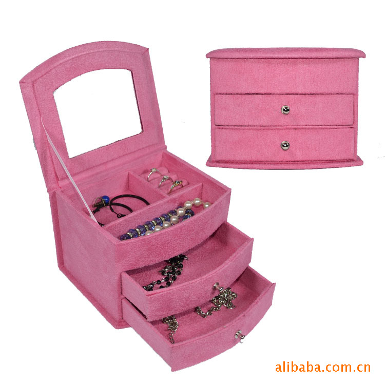 白牡丹三层抽屉式欧式绒布首饰盒收纳盒珠宝手饰盒收纳盒