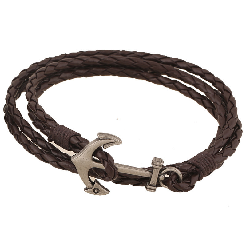 Punk New Fashion Anchor Leather Bracelet Hand-woven Multi-layer Bracelet Trendy Charm for Men and Women
