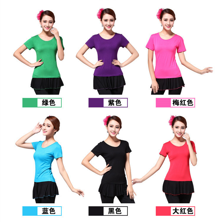 New Square Dance Clothing Round Neck Short Sleeve Top Yoga Dance Clothes Latin Dance Clothes Practice T-shirt Women