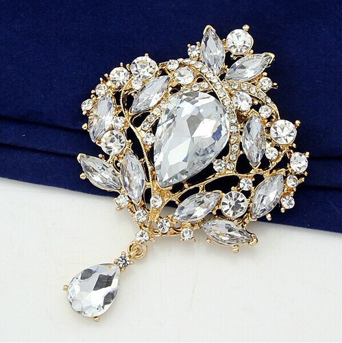 High-end jewelry drop-shaped large glass rhinestone-encrusted mixed-color crystal brooch for women, featuring diamond accents.