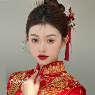 New Chinese Style Red Tassel Headwear Bride Xiuhe Clothing Antique Toast Clothes Hair Accessories High-end
