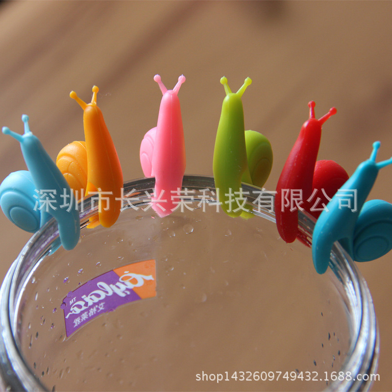 可爱蜗牛多功能硅胶茶包挂 可爱兔子挂茶包杯子区分标记派对酒杯