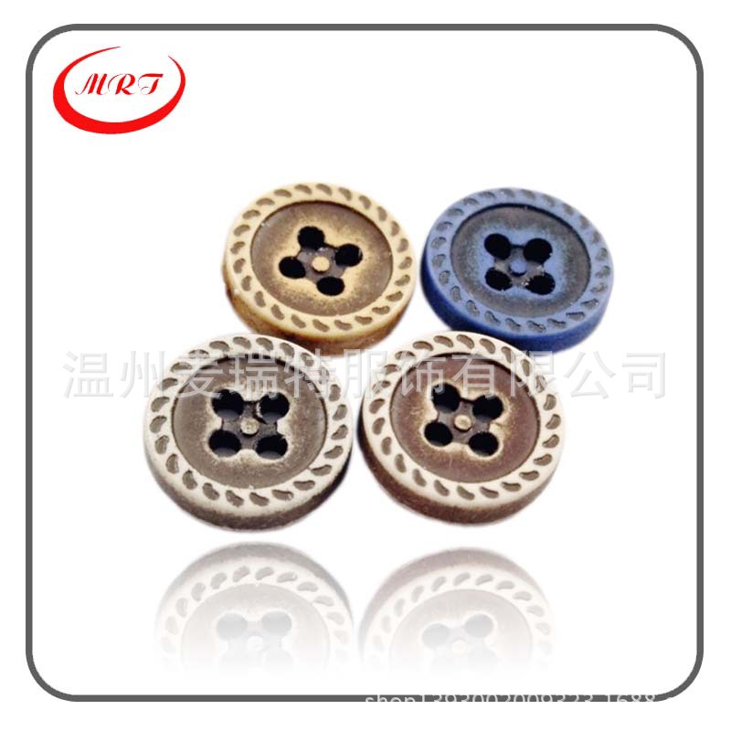 欧美怀旧仿古四眼渐进色圆形塑料纽扣 双色钮扣扣子批发仿木