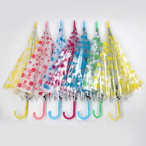 Manufacturer wholesale creative small fresh straight pole dot transparent umbrella rainbow umbrella color matching transparent umbrella can be printed with logo