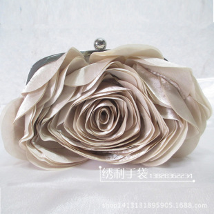 New ladies handbag satin flower hand bag satin bag evening bag bride bridesmaid wedding gift bag wholesale