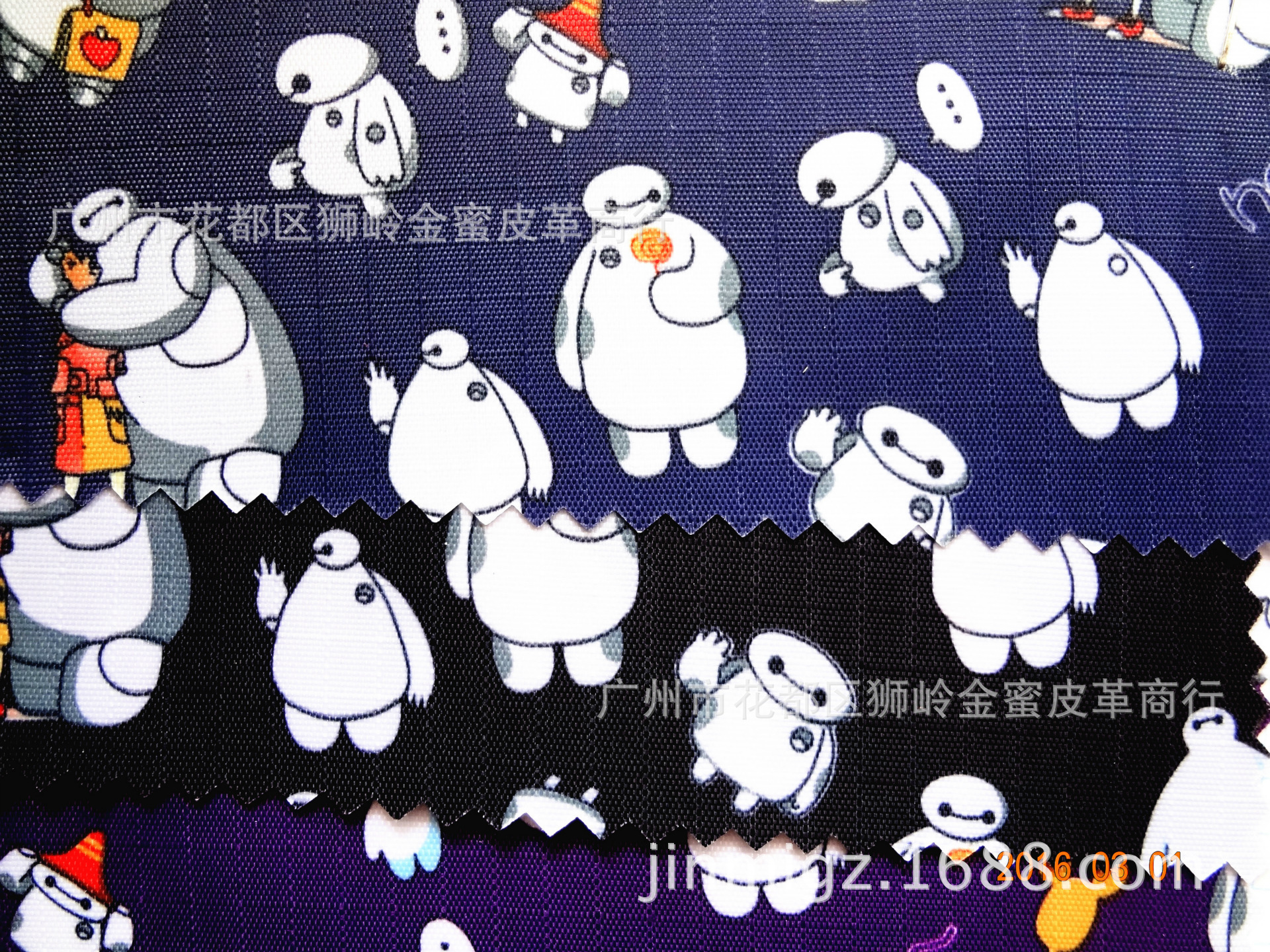 批发零售各种卡通印花布，涤纶印花PVC牛津布，大白印花布