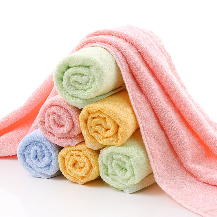Wholesale bamboo fiber towel 25*50 soft absorbent baby plain children's towel baby wipe soft hand towel