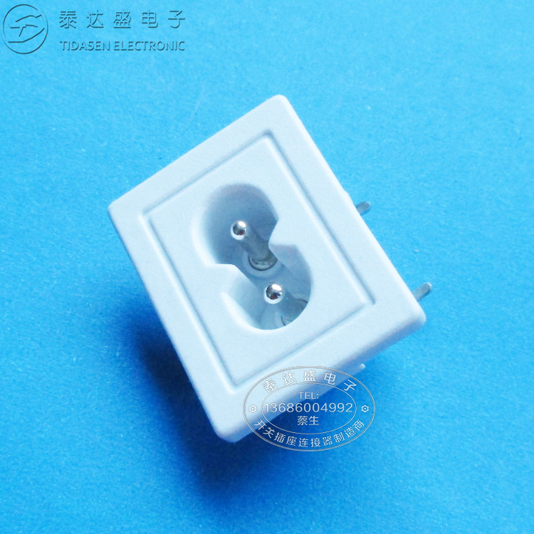 白色可调色卡式大8字电源插座 31*24高弯脚大八字AC电源插座DB-8