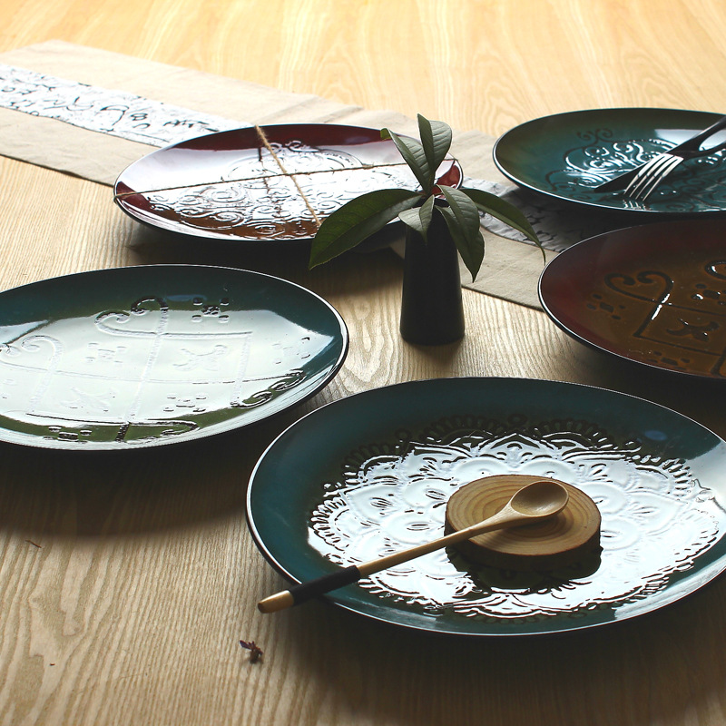 Comercio exterior color esmalte alivio occidental antiguo 11 pulgadas placa grande occidental plato de carne hotel restaurante Mesa vajilla suministro directo