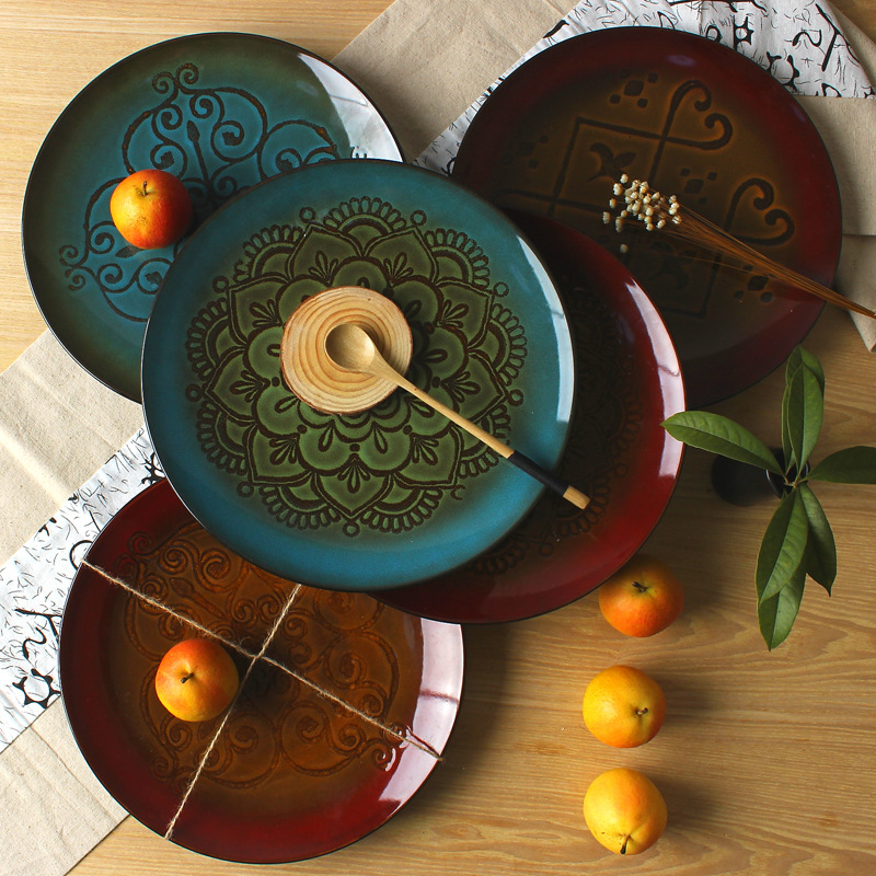 Comercio exterior color esmalte alivio occidental antiguo 11 pulgadas placa grande occidental plato de carne hotel restaurante Mesa vajilla suministro directo