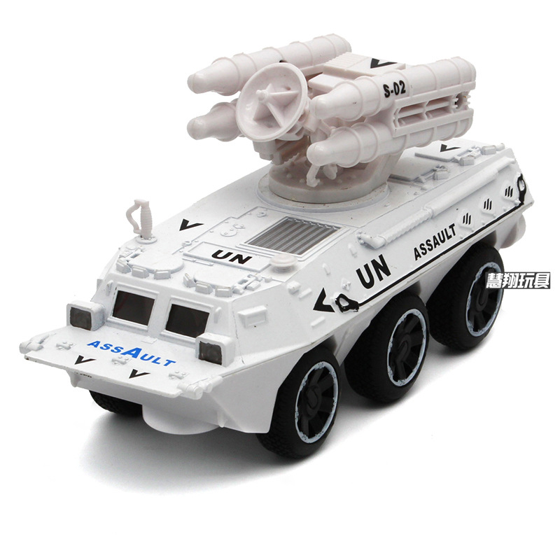 Modelo de aleación de transporte blindado de personal con simulación de sonido de luz 4 modelos de juguetes militares para niños pintados