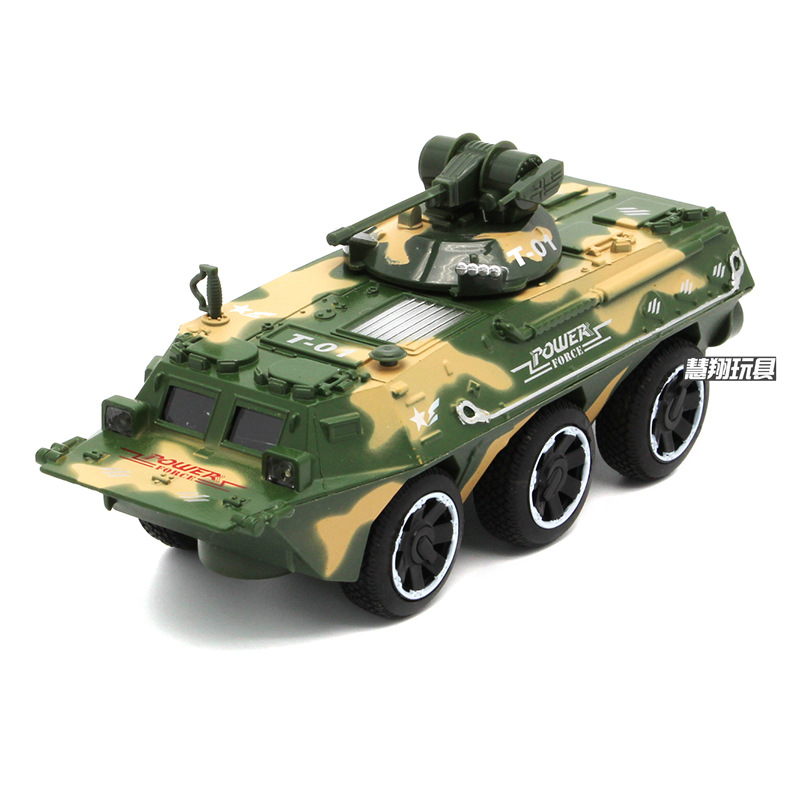 Modelo de aleación de transporte blindado de personal con simulación de sonido de luz 4 modelos de juguetes militares para niños pintados