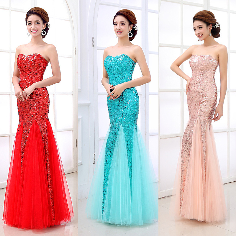 Toast Wear New Tube Top Evening Dress Fishtail Long Sequined Stretch Bridesmaid Dress School Chorus Performance Host Women