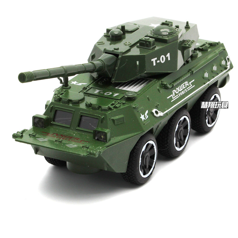 Modelo de aleación de transporte blindado de personal con simulación de sonido de luz 4 modelos de juguetes militares para niños pintados