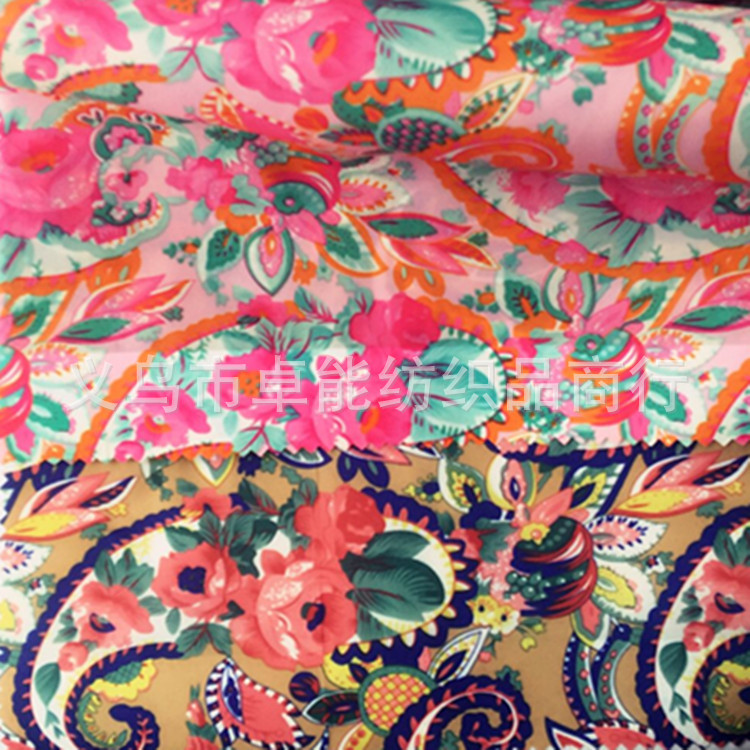 厂家直销 印花树藤色丁布料 外贸涤纶布批发 服装面料 礼盒包装