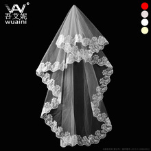 厂货直供新娘头纱电脑绣花蕾丝边1.5米单层美国网纱婚纱礼服veils