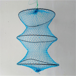 Fishing gear wholesale three-layer multi-strand rubber silk net small fish basket blue fishing net simple net bag fishing net bag