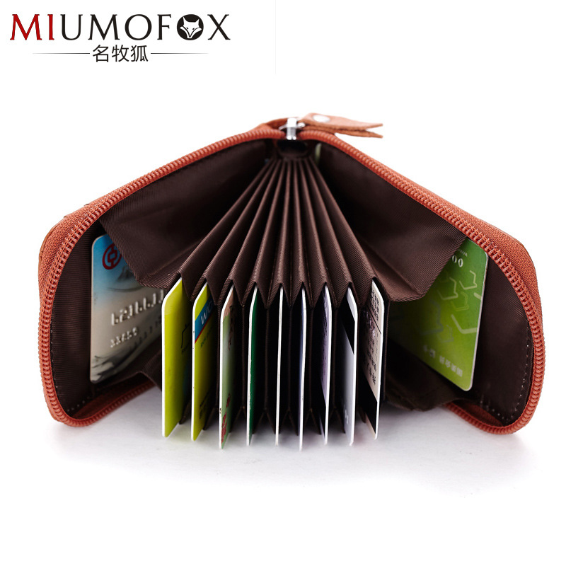 批发爆款风琴卡包真皮多卡位 竖款拉链女士卡片包头层牛皮名片夹