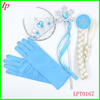 Blue gloves with pigtail, magic wand for princess, set, “Frozen”, with snowflakes, 4 piece set