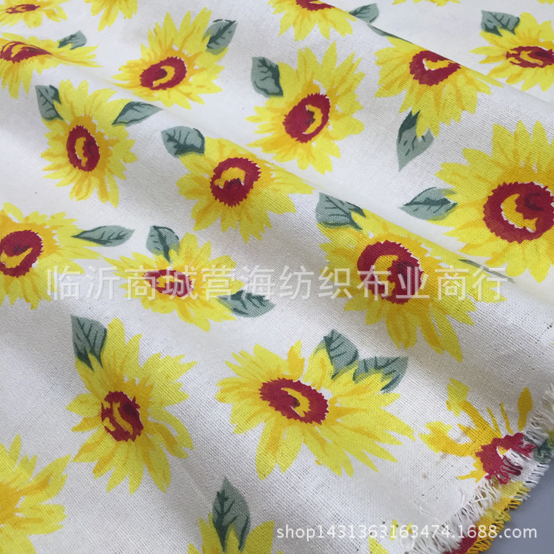 厂家直销 Zakka亚麻布料 桌布  抱枕 工艺品印花帆布  向日葵