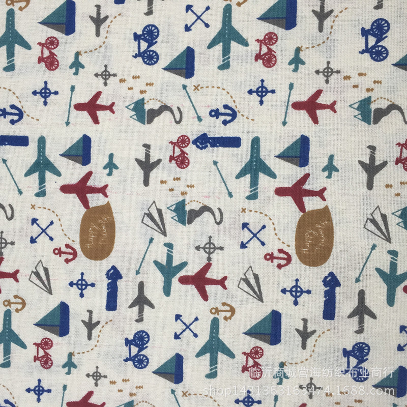 厂家直销  涤棉纺麻面料 帆布印花  抱枕 工艺品  飞机自行车