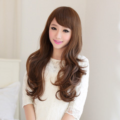 Manufacturer of long curly wigs for foreign trade women, side-swept bangs pear-shaped big waves wigs, high-temperature silk realistic wigs