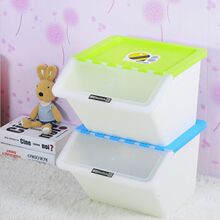 【简约时尚】加厚塑料翻盖式收纳箱 特大号可叠加梯形整理箱批发