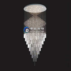现代简约圆形复式楼梯灯酒店工程水晶灯2020创意个性客厅水晶吊灯