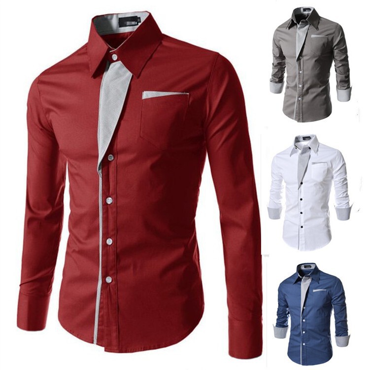 Foreign trade new men's clothing men's manufacturers men's striped decorative long sleeve color matching slim fit shirt four colors into A20